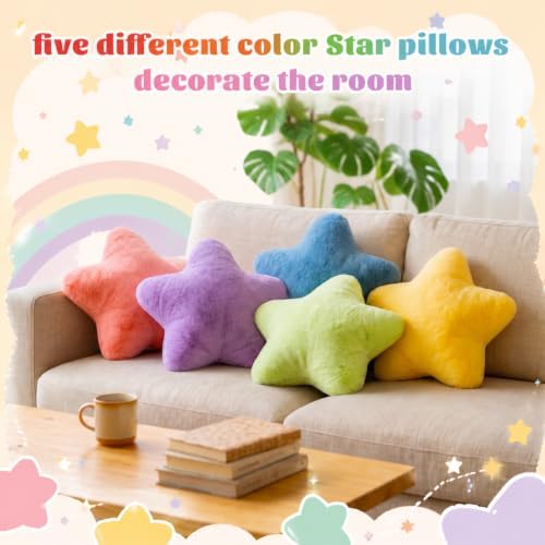 Soaoo 5 Pcs Star Fluffy Pillow Star Shape Pillow, Rainbow Collection