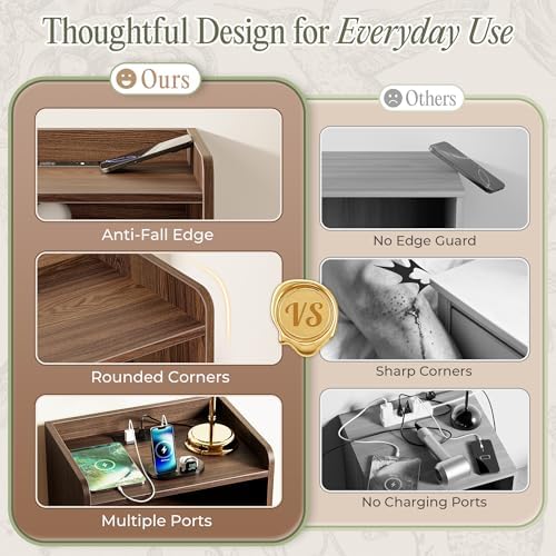 Huuger Nightstand Set of 2 with Charging Station, USB-C Port, End Tables