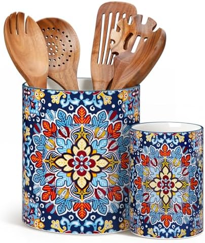 vancasso 7.3"+5.5" Utensil Holder, Porcelain Utensil Holder for Countertop