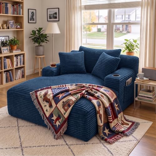 66" Chaise Lounge Chair Indoor, Corduroy Upholstered Reading Chair Oversized Boneless Chair with Deep Seat, Cloud Lounge Chair with 3 Pillows for Living Room, Bedroom, No Assembly Required