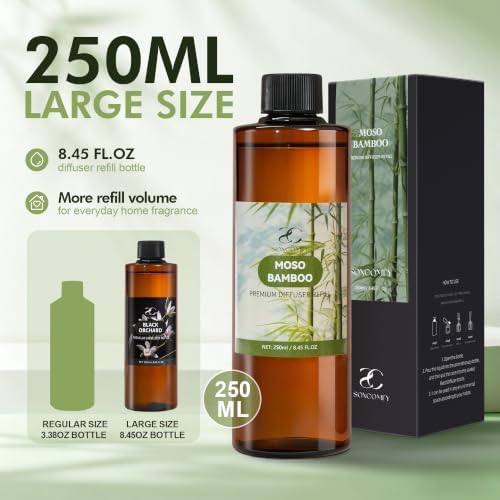Diffuser Oil Refill, 250ml / 8.45 fl oz, MOSO Bamboo - Reed Diffuser Oil Refill for Home Fragrance, Scented Oil for Reed Diffuser Bottles, Bamboo, Musk & Cypress Notes