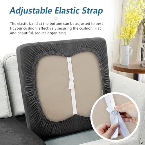 Loveseat Cushion Covers Leather-Look 2PC Stretch Love Seat Slipcover Sets for Living Room Individual Couch Seat Protector, Pet-Friendly, Non-Slip, Easy Fit - Grey