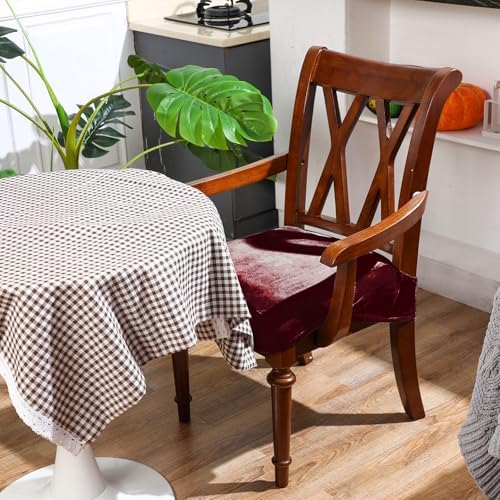 Havawish Extra Wide Dining Chair Seat Covers, Wine Red, Velvet, 6 Pcs