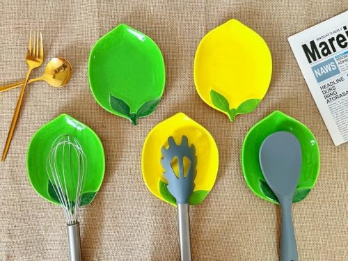 Ceramic Spoon Rest for Stove Top & Kitchen Counter Spoon Holder for Stove & Cooking Spoon Holder for Ladle Cute Coffee Spoon Rest Utensil Rest Spatula Rest, Lemon Kitchen Decor & Accessories (Yellow)