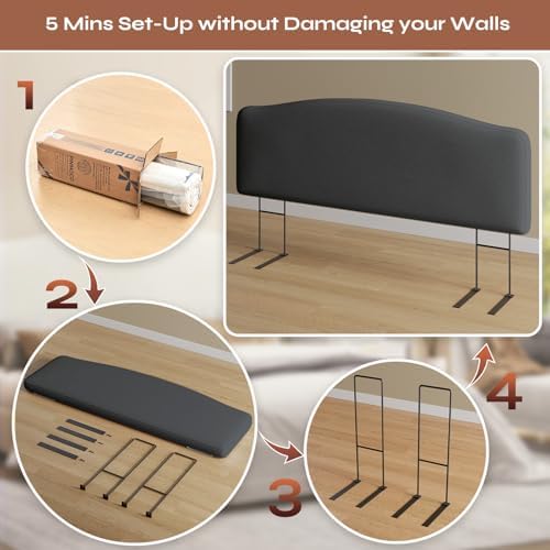 Pinmoco King Upholstered Headboard, Height Adjustable Velvet, Dark Grey