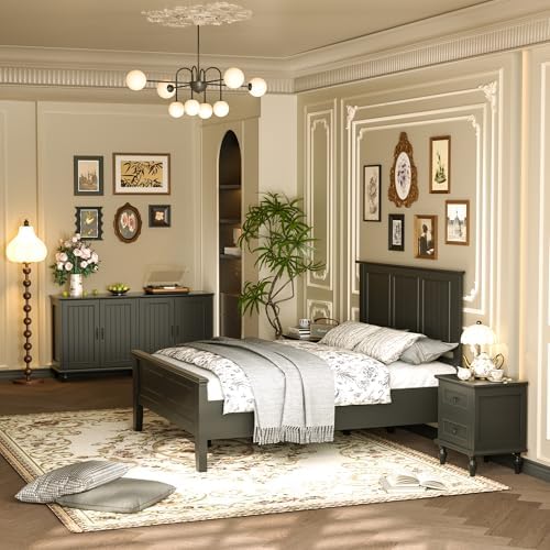 Wood Full Size Headboard Only with Farmhouse Style, Wall-Mounted , Black