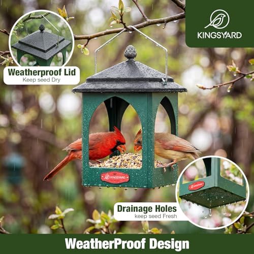 Kingsyard Hanging Platform Bird Feeder for Outdoors, Rain-Resistant Roof