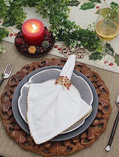 COTTON CRAFT Christmas Napkin Rings - 8 Pack Beaded Metal Twine Napkin Ring