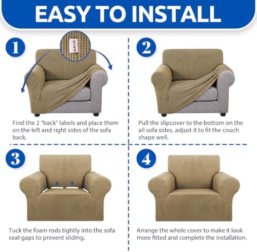 KEKUOU Stretch Chair Sofa Slipcover, Single Couch Cover,Tan