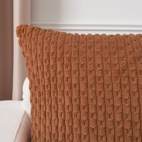 Kevin Textile Soft Corduroy 16x16 Inch Pillow Covers 2 Pack, Burnt Orange
