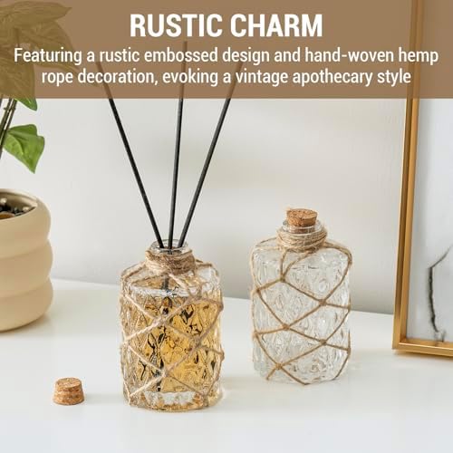 MyGift Glass Bud Vases with Cork Lids & Hemp Rope, Set of 2