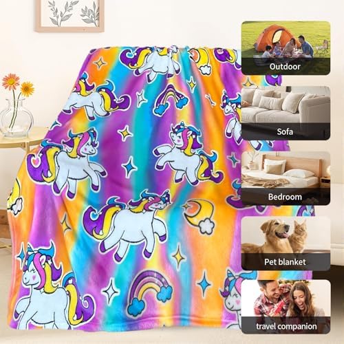 Unicorn Glow in The Dark Blanket, Unicorn Blanket for Girls/Kids, Unicorns Gifts for Girls Age 3-12, Toddler Blanket for Kids, Soft Fleece Blanket Throw Birthday Gift 40"x60"