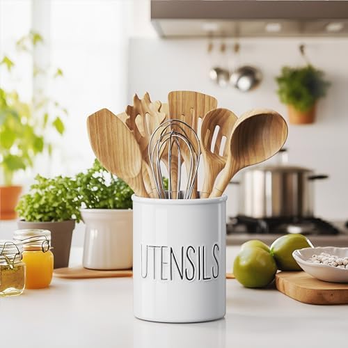 Barnyard Designs Ceramic Farmhouse Kitchen Utensil Holder 7" (White)