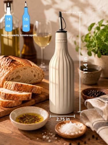 Ceramic Olive Oil Dispenser, 14 oz Vinegar Olive Oil Cruet (Vintage White)