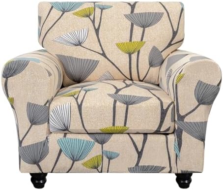 SearchI Stretch Sofa Cover Printed Couch Covers, Floral Pattern 2 Piece Armchair Slipcover with Separate Chair Cushion Cover, Washable Furniture Protector for Living Room(Armchair, Dandelion Pattern)