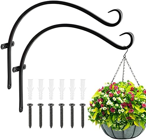 FEED GARDEN Plant Hooks 2 Pack 18 Inch, Solid 8mm Steel Wall Mounted Hanging Brackets, 70 lb Rated, 1.6" Hook Opening, for Bird Feeders Baskets Wind Chimes, Indoor Outdoor