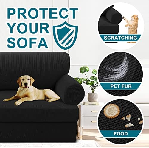 Turquoize T Cushion Chair Slipcover Armchair Slipcover for Living Room Stretch Sofa Couch Cover Soft Armchair Cover Washable Furniture Covers with Individual T Cushion Seat Covers (Chair, Black)