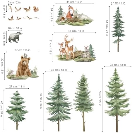 wondever Mountain Tree Wall Decals Forest Animals Bear Deer Wall Stickers
