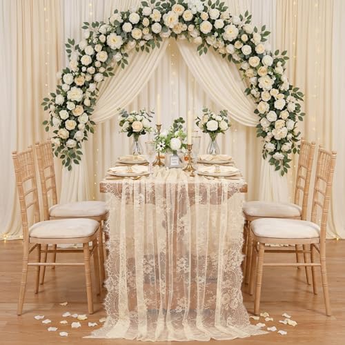 Ivory Lace Tablecloth Rectangular 5 Pieces 60x120 Inch Wedding Table Cloth