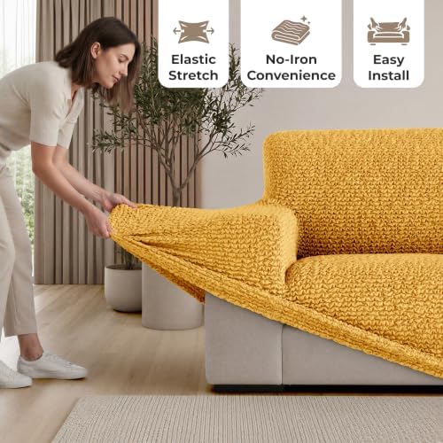 PAULATO Premium Stretch Couch Covers for Sofa - Sofa Chair Cover Washable, Dogs & Pets Friendly - Elastic Polyester Loveseat Slipcovers - Non-Slip Love Seat Couch Covers - Mango (64"-85" Wide)