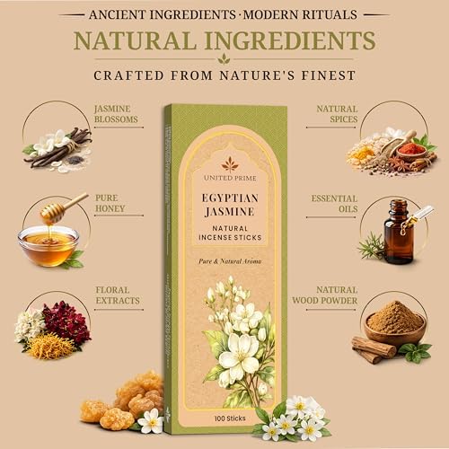 Fresh Jasmine Incense, 100 Sticks, No Charcoal Clean Burning, 100% Natural Organic Non Toxic Stick Insence for Calming, Spiritual Healing Positive Vibes Incense