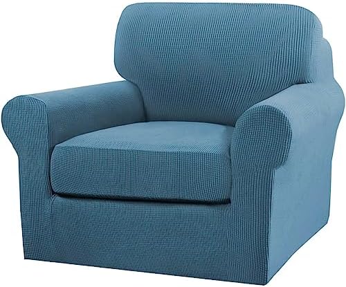 Turquoize 2 Piece Chair Covers Chair Slipcovers for Living Room Armchair Couch Cover Chair Sofa Cover with Individual Cushion Covers Furniture Cover for Chairs Feature Thick Fabric (Chair, Dusty Blue)