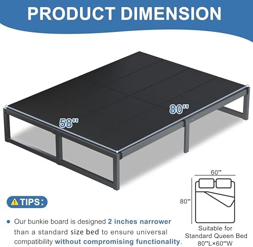 Lutown-Teen Bunkie Board Queen High-Density Polymer Bed Support, Black