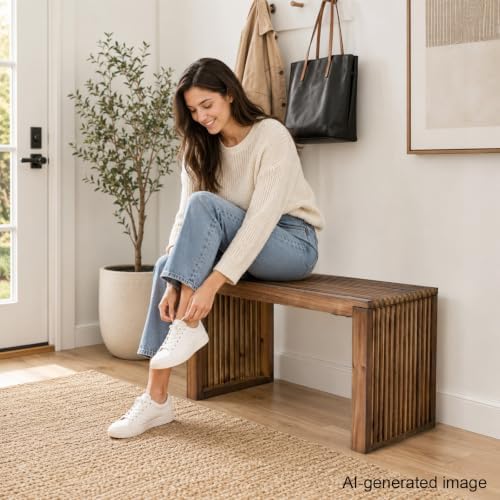 Solid Wood Slatted Entryway Bench 30" Farmhouse for Dining Room,Living Room