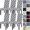 SearchI Dining Room Chair Covers Set of 6, Stretch Spandex Kitchen Slipcovers Removable Washable Geometric Parsons Protector for Hotel, Ceremony (Gray+White)