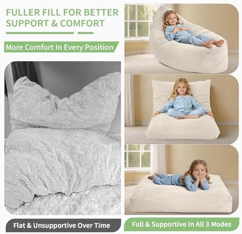 3-in-1 Kids Bean Bag Chair, Convertible Floor Cushion