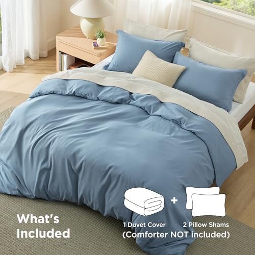 Bedsure Cal King Duvet Cover, Double Brushed Bedding, Mineral Blue, 3Pcs