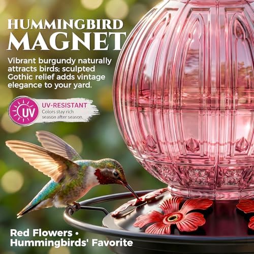 Glass Hummingbird Feeder for Outdoors Hanging, 26 fl oz Bird Nectar Feeder