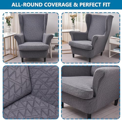 HZDHCLH Wingback Chair Slipcovers 2 Piece,Stretch Spandex Wingback Chair Covers for Living Room Armchair,Washalbe Sofa Slipovers