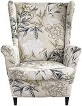 HAOYONG Wing Chair Slipcovers Printed Wingback Chair Covers 2 Pieces Wingback Armchair Slipcover Stretch Chair Slip Covers Washable Armchair Protector Cover for Living Room and Bedroom