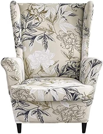 HAOYONG Wing Chair Slipcovers Printed Wingback Chair Covers 2 Pieces Wingback Armchair Slipcover Stretch Chair Slip Covers Washable Armchair Protector Cover for Living Room and Bedroom