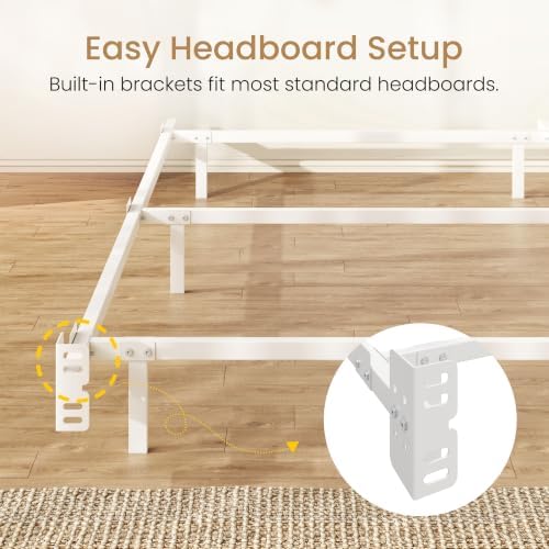 SHA CERLIN 7 Inch Metal Bed Frame, 6-Leg Box Spring Base, White, Twin