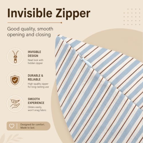 Light Blue Coastal Neutral Stripe Decor Pillow Cover 18x18