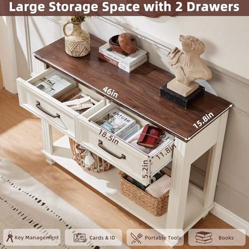 SAVOR LIFE 46" Farmhouse Console Table with Drawers, White Entryway Table