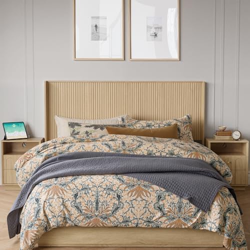 FORTUNETEC 64.1" Queen Size Wood Headboard, Fluted Panel Headboard,Oak