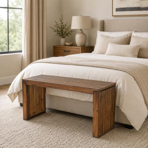 Solid Wood Slatted Entryway Bench 30" Farmhouse for Dining Room,Living Room