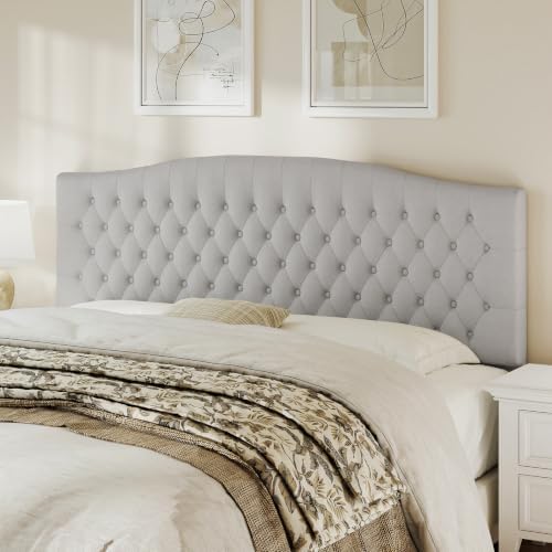 Befurtori King Headboard Only, Velvet Classic Tufted Design, Light Gray