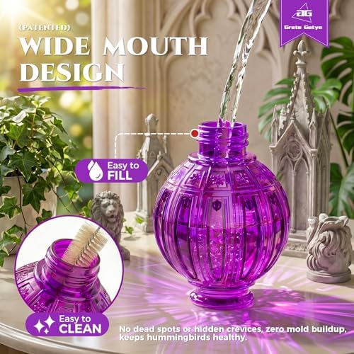 Glass Hummingbird Feeder for Outdoors Hanging, 26 fl oz Bird Nectar Feeder