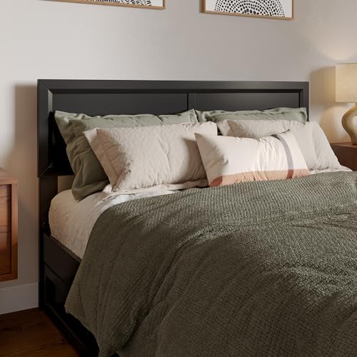 AFI, Sophia Adjustable Modern Full Wood Headboard, Black