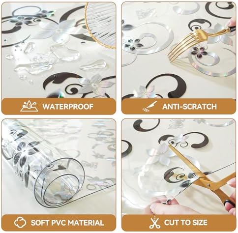 LovePads Floral Table Cover Protector 42 x 78 Inch, 1.5mm Thick Plastic Mat