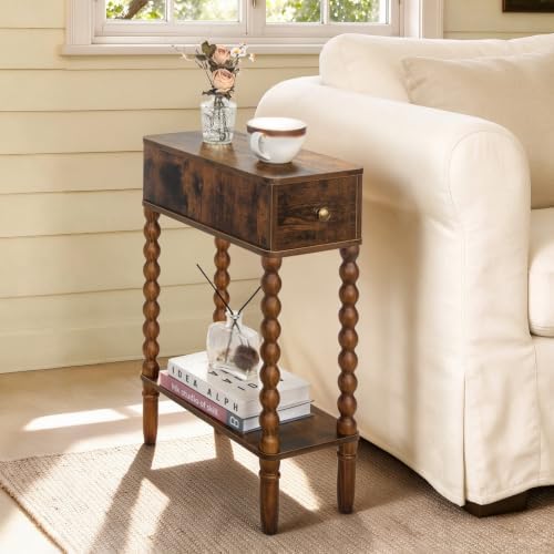 Fultyle Narrow Side Table with Drawer, Skinny End Table with Open Shelf