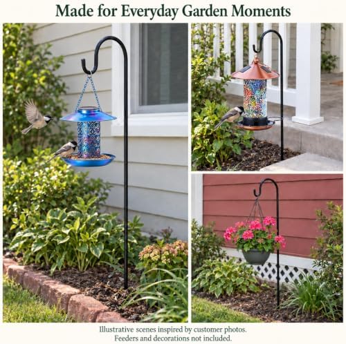 Ottsuls Bird Feeder Pole, 45 INCH Heavy Duty Shepherds Hooks for Outdoor with 5 Prong Base, Adjustable Stand Hanger for Garden Plant, Hummingbird Feeder, Lantern, Hanging Wedding Decor (2 Pack)