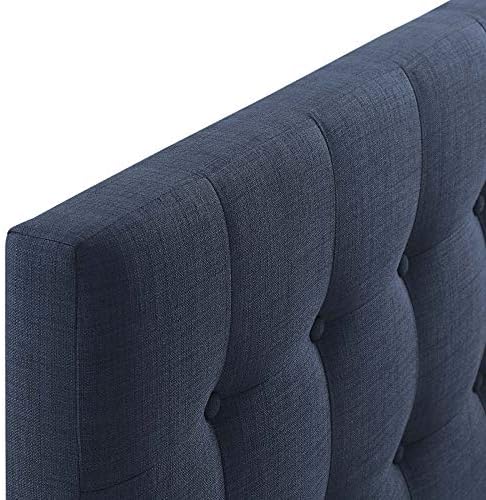 Modway Emily Tufted Button Linen Fabric Upholstered Full Headboard in Navy