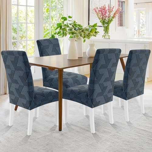 JIVINER Stretch Dining Chair Slipcovers Set of 2, Geometrical Jacquard Dining Chair Covers, Washable Kitchen Chair Covers for Dining Room, Hotel, Party, Dark Grey