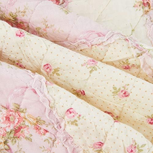 Cozyholy Original 100% Cotton Quilt Full Queen Size Pink Floral Patchwork Quilt, Lightweight Reversible Bedspread Quilted Throw Blanket, Vintage Shabby Chic Cottage Bedding Coverlet for Bed Couch Sofa