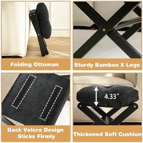 Baveke Foldable Ottoman Foot Rest for Chair, Small Foot Stools Ottoman for Home Decor, Space-Saving Foot Rest for Couch Living Room, Bedroom, Entryway